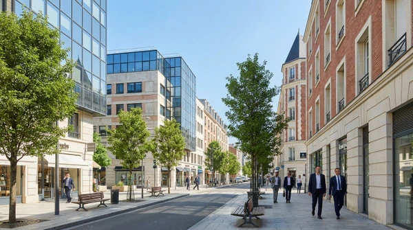 Vue urbaine ou landmark caract&eacute;ristique de Fontenay-sous-Bois montrant des b&acirc;timents professionnels, commerciaux ou une rue de la ville avec architecture locale, permettant de reconna&icirc;tre clairement cette commune du Val-de-Marne. La photo doit &ecirc;tre de jour, claire et professionnelle, mettant l'accent sur l'environnement urbain et le contexte g&eacute;ographique de Fontenay-sous-Bois.